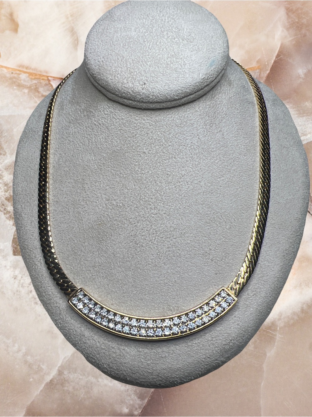 VTG Signed S.A.L. gold-tone Swarovski Crystal Choker Necklace 1980s Style